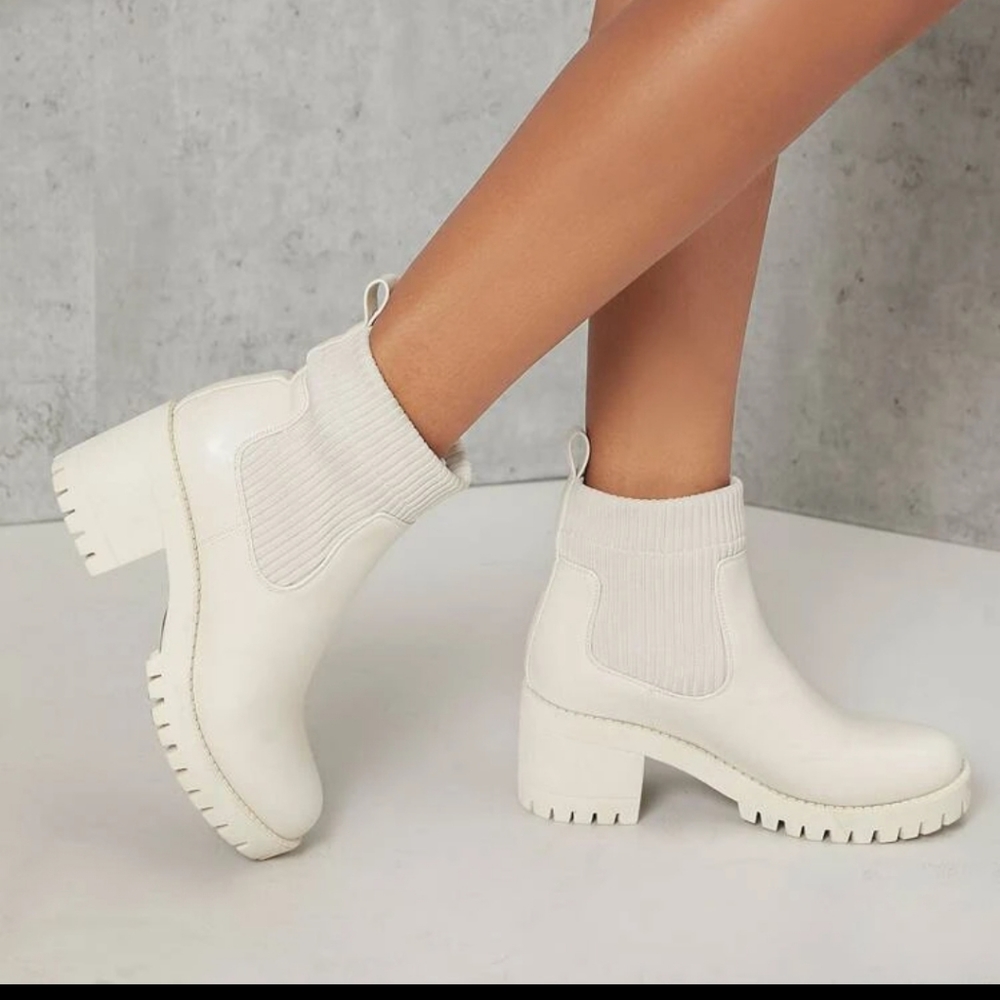Pleather Ribbed Slip-On Ankle Chelsea Booties